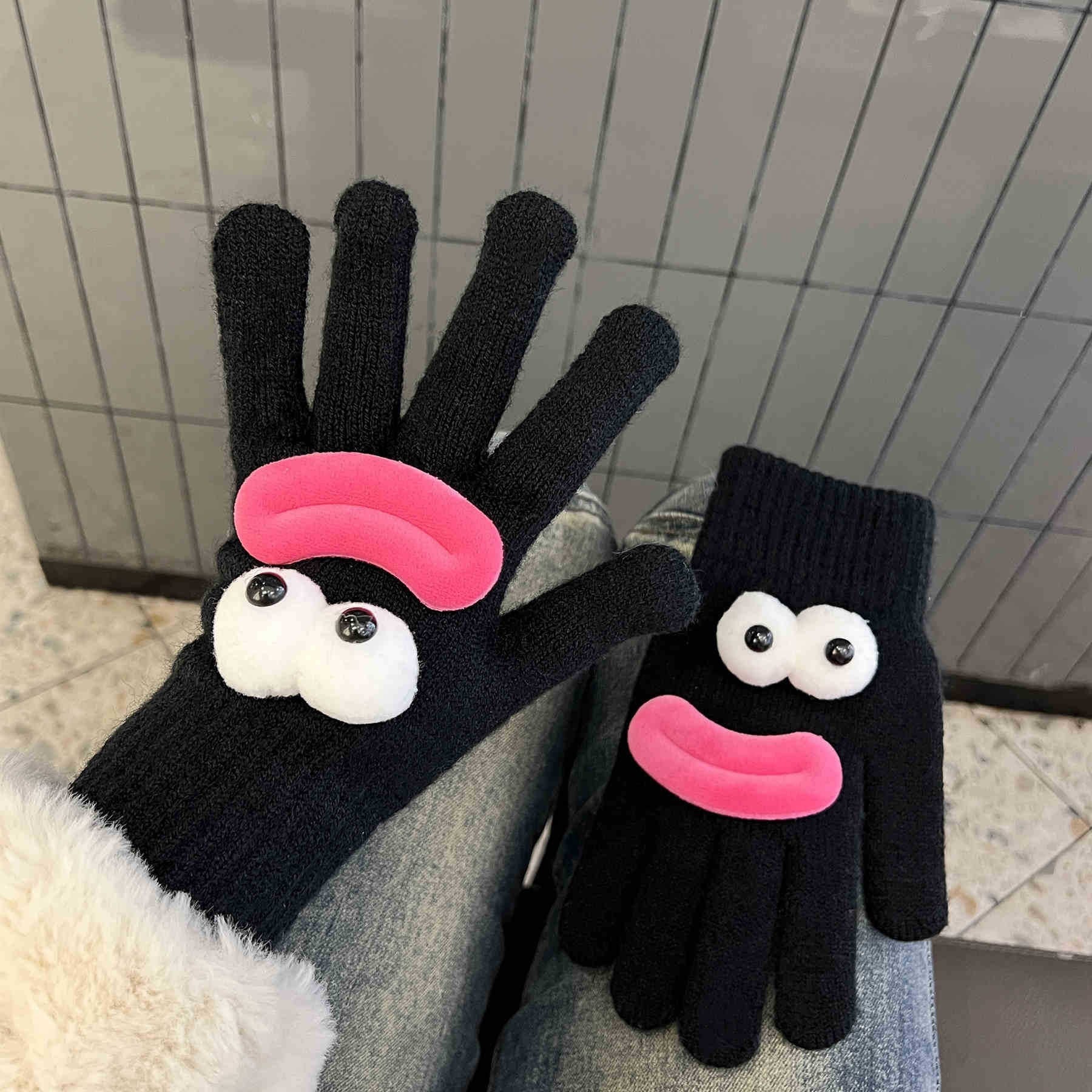 Wholesale Cute and funny warm fleece knitted gloves